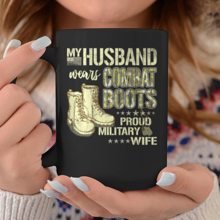 My Husband Wears Combat Boots Dog Tags - Proud Military Wife Coffee Mug Funny Gifts