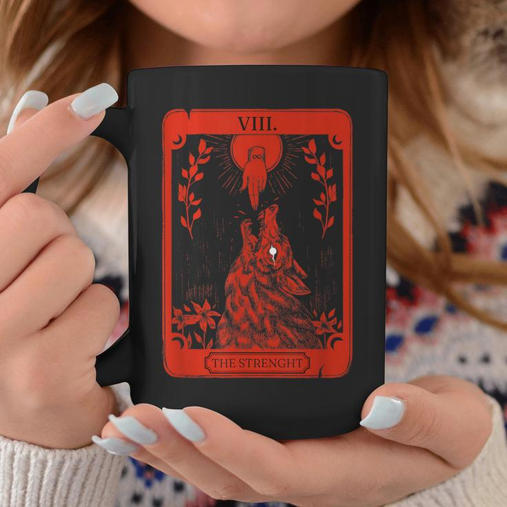 Occult Tarot Card Strength Of Wolf Design Dark Witchcraft Coffee Mug Unique Gifts