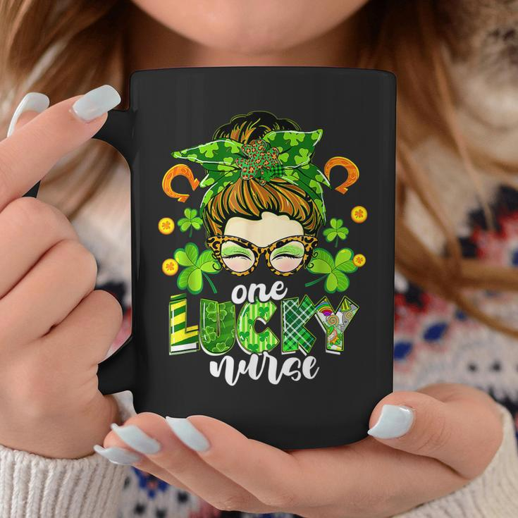 One Lucky Nurse Green Shamrock Messy Bun St Patricks Day Coffee Mug Funny Gifts