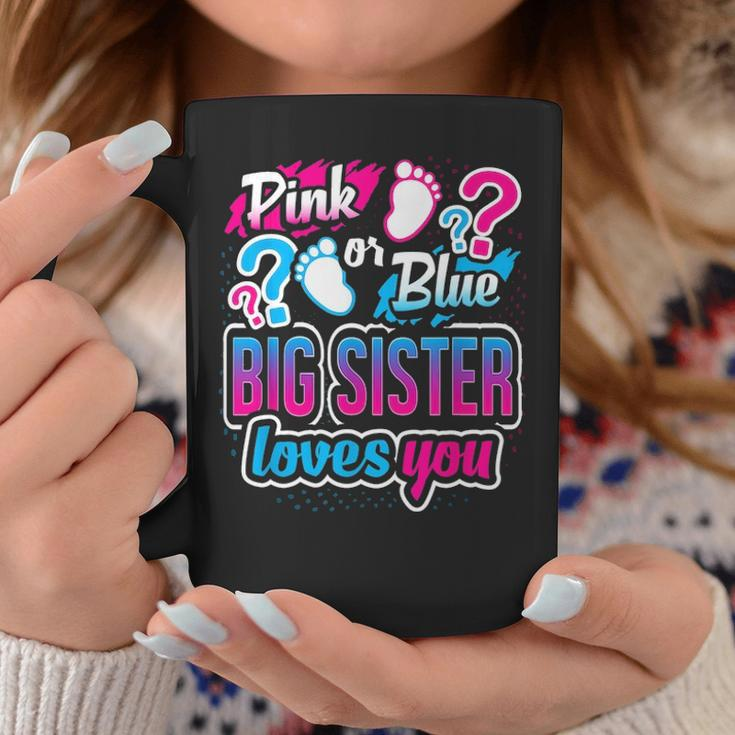 Pink Or Blue Big Sister Loves You Gender Reveal Baby Shower Coffee Mug Funny Gifts