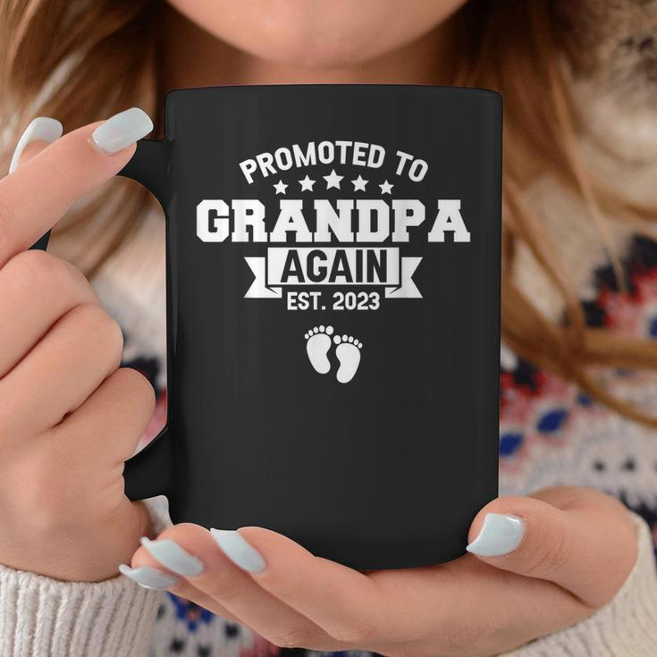Promoted To Grandpa Again 2023 Funny Baby Announcement Party Coffee Mug Unique Gifts