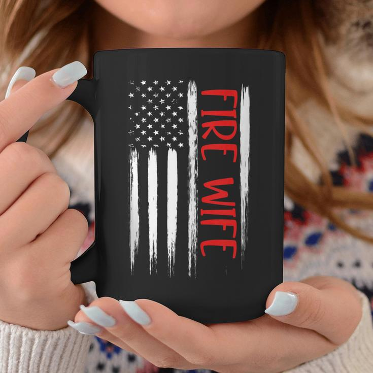 Proud Fire Wife Thin Red Line American Flag Firefighter Gift Coffee Mug Funny Gifts