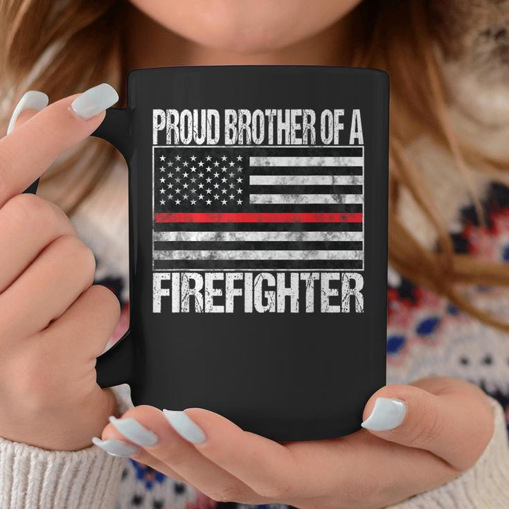 Red Line Flag Proud Brother Of A Firefighter Fireman Coffee Mug Funny Gifts
