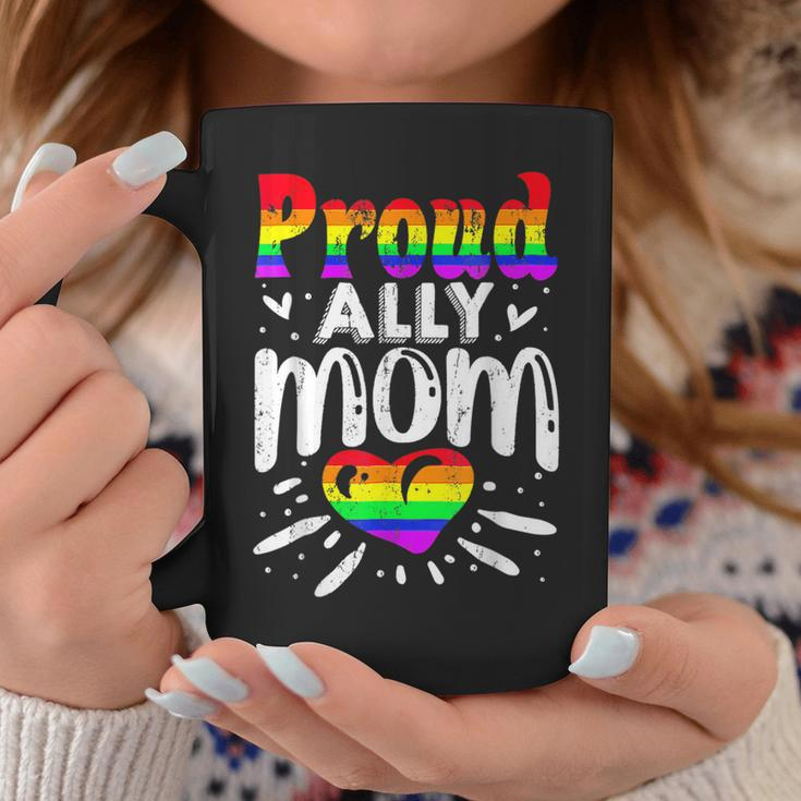 Retro Proud Ally Mom Rainbow Heart Lgbt Gay Lesbian Pride Coffee Mug Unique Gifts