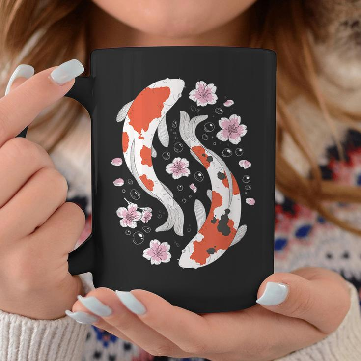 Retro Yin Yang Kawaii Japanese Koi Fish And Blossom Sakura Coffee Mug Unique Gifts