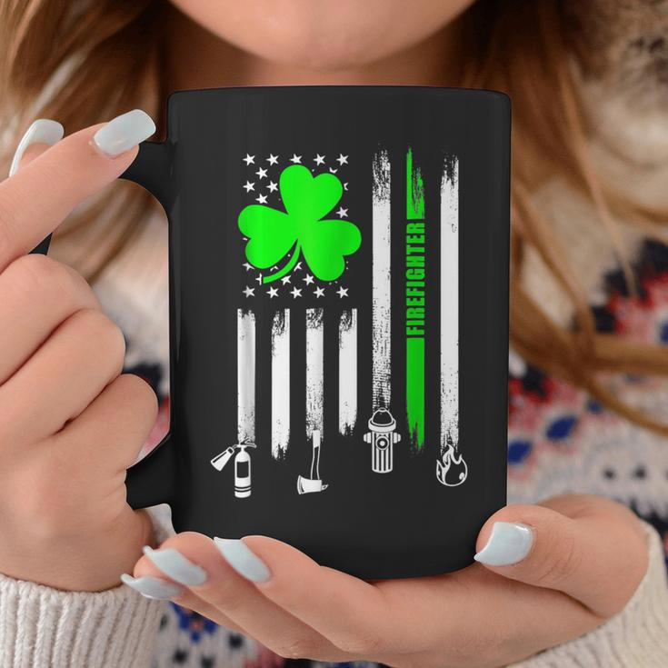 Shamrock Irish American Flag Firefighter St Patricks Day Coffee Mug Funny Gifts