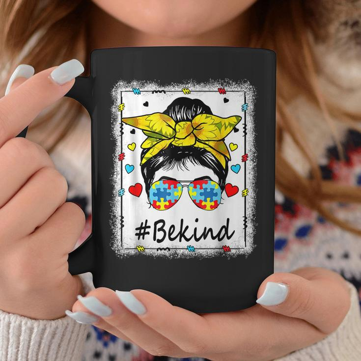 Sunflower Be Kind Girls - Autism Awareness Messy Bun Coffee Mug Unique Gifts