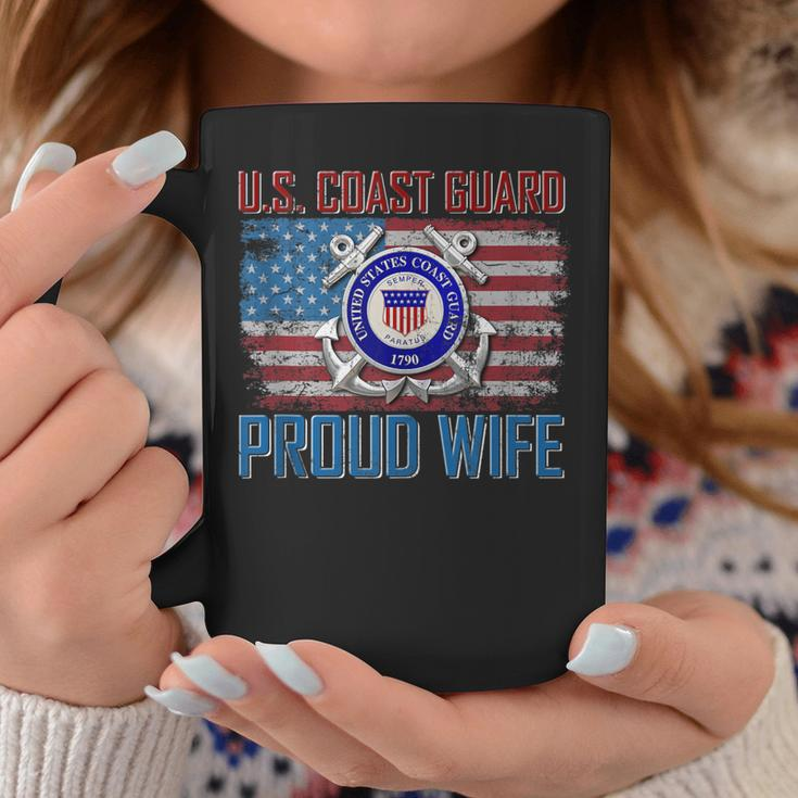 US Coast Guard Proud Wife With American Flag Gift Veteran Coffee Mug Funny Gifts