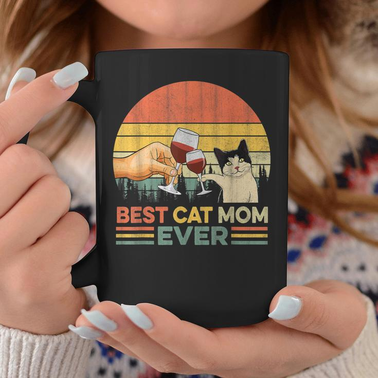 Vintage Best Cat Mom Ever Wine Drinking Women Coffee Mug Funny Gifts