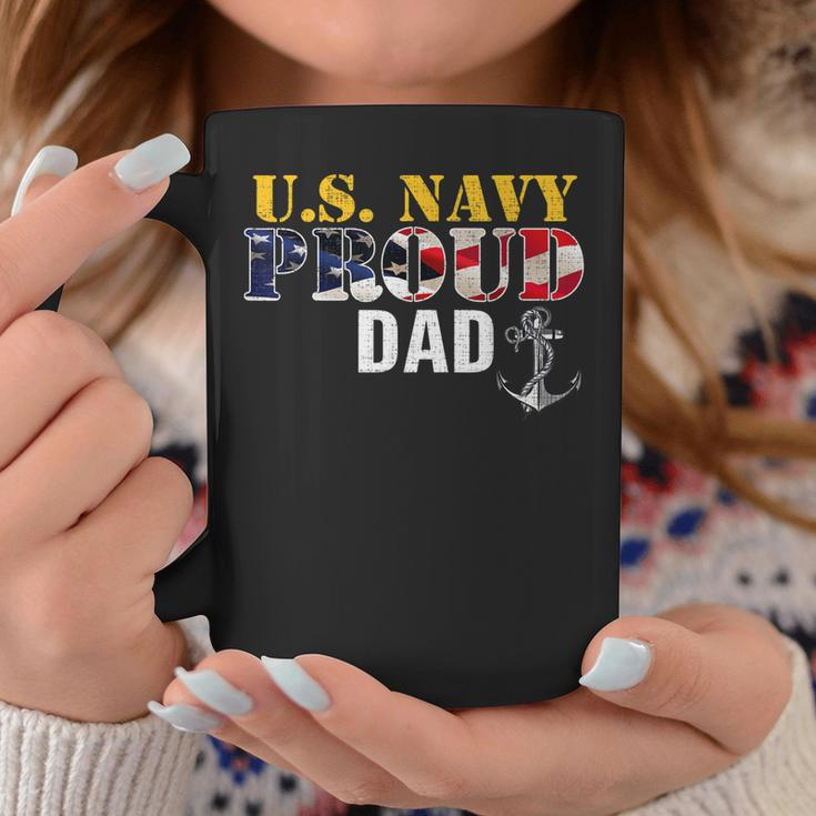 Vintage Navy Proud Dad With US American Flag Gift Coffee Mug Funny Gifts