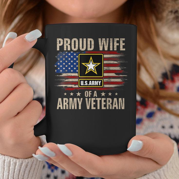 Vintage Proud Wife Of A Army Veteran With American Flag Coffee Mug Funny Gifts