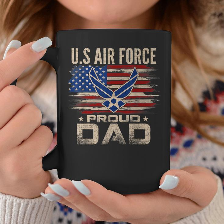 Vintage US Air Force Proud Dad With American Flag Coffee Mug Funny Gifts