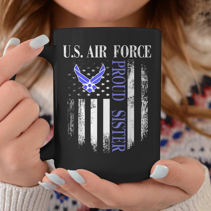 Vintage US Air Force Proud Sister With American Flag Coffee Mug Funny Gifts