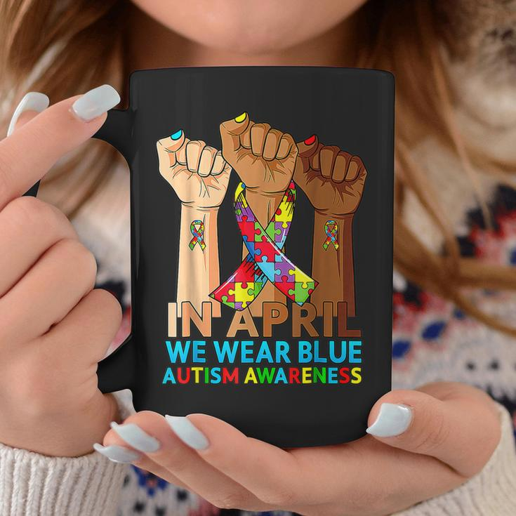 We Wear Blue Autism Mom Ribbon Autism Awareness Month Coffee Mug Unique Gifts