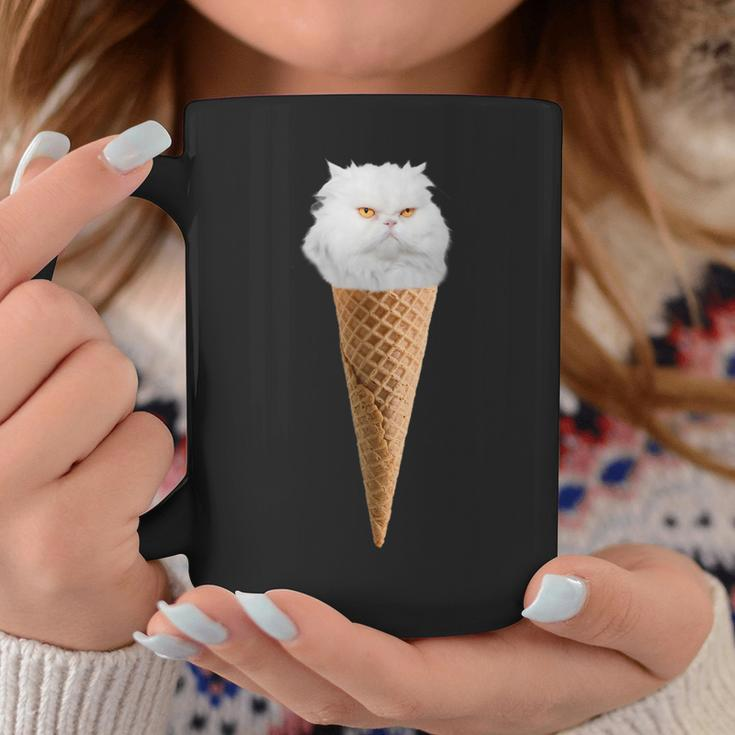 White Fluffy Cat Sitting In The Ice Cream Cone Coffee Mug Unique Gifts