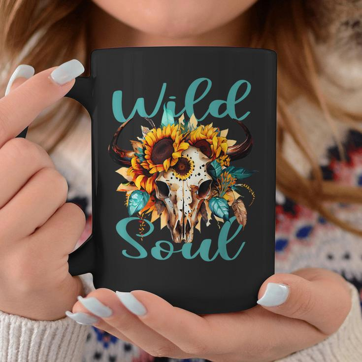 Wild Soul Women Vintage Western Sunflower Boho Cow Skull Coffee Mug Unique Gifts