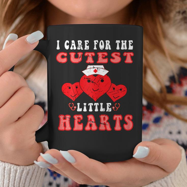 Womens I Care For The Cutest Little Hearts Groovy Nurse Valentines Coffee Mug Funny Gifts