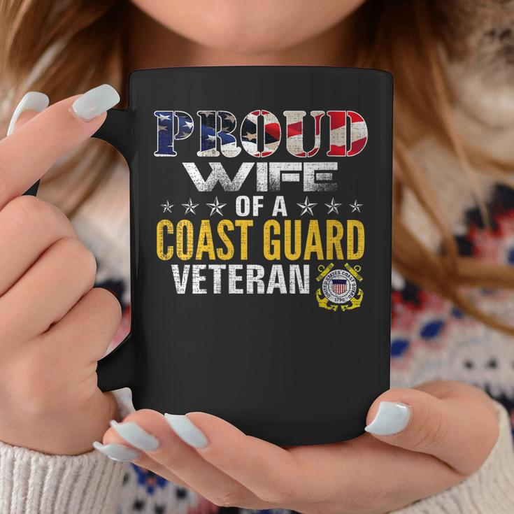 Womens Proud Wife Of A Coast Guard Veteran American Flag Military Coffee Mug Funny Gifts
