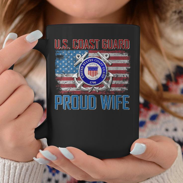 Womens US Coast Guard Proud Wife With American Flag Gift Veteran Coffee Mug Funny Gifts