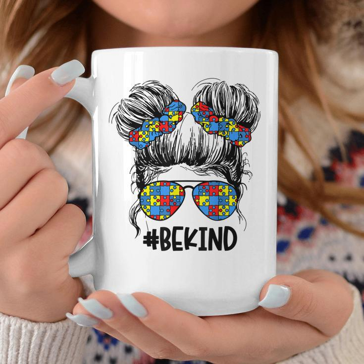 Be Kind Messy Bun Girls Kids Autism Awareness Kindness Month Coffee Mug Unique Gifts
