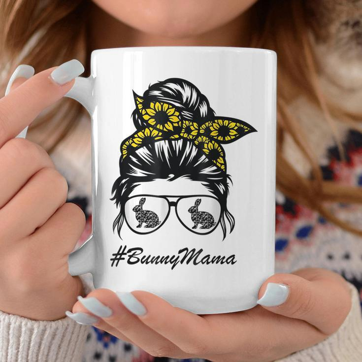 Bunny Mama Messy Bun Sunflower Rabbit Mom Messy Bun Hair Coffee Mug Unique Gifts