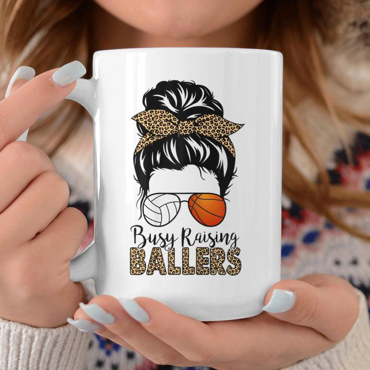 Busy Raising Ballers Basketball And Volleyball Mom Messy Bun Gift For Womens Coffee Mug Unique Gifts