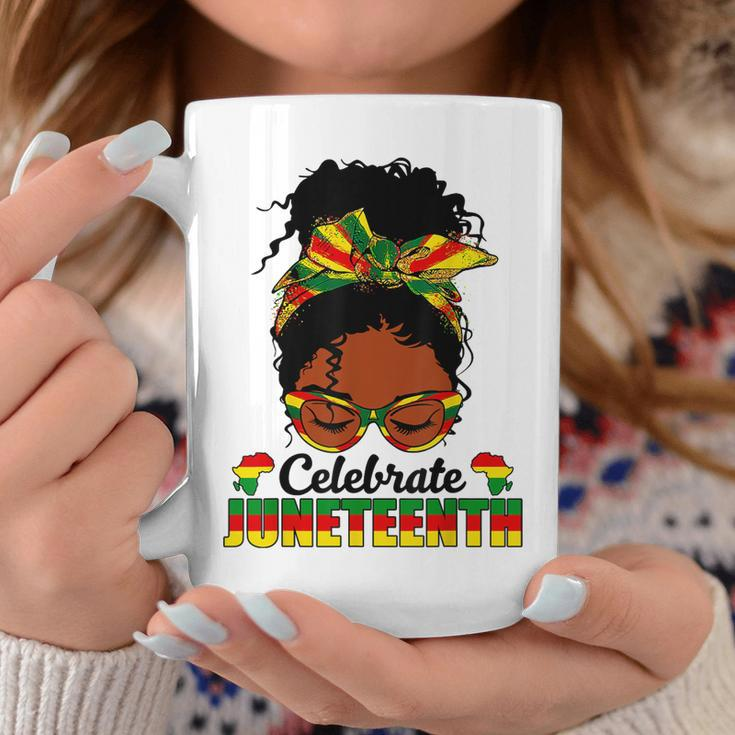 Celebrate Junenth 1865 Messy Bun Glasses Black Women Coffee Mug Unique Gifts