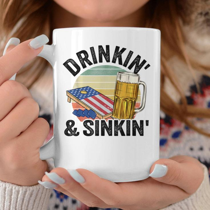 Drinkin & Sinkin Vintage American Flag Grandpa Cornhole Coffee Mug Unique Gifts