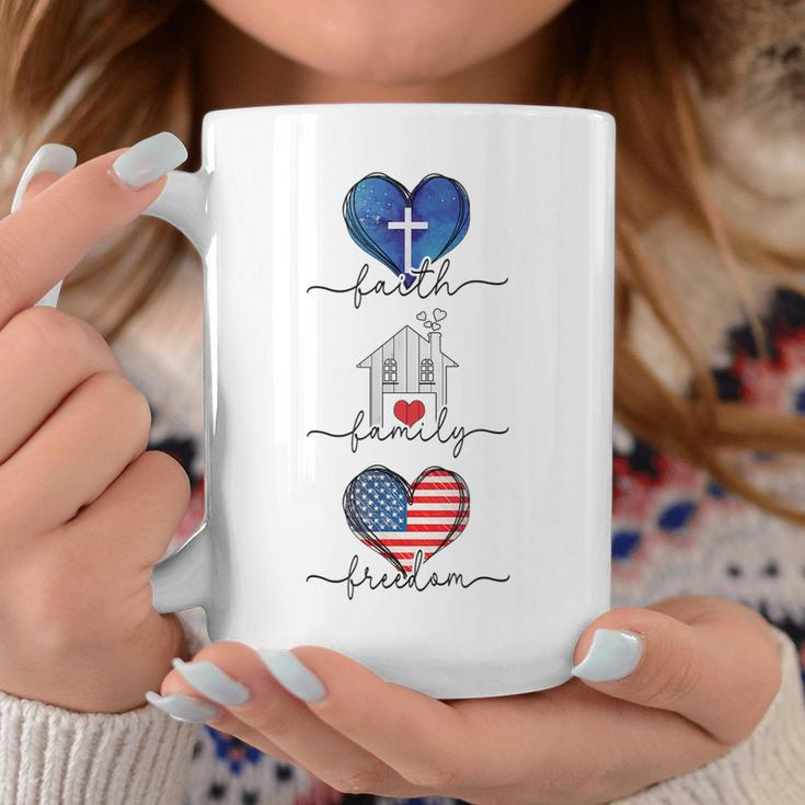 Faith Family Freedom Hearts - 4Th Of July Patriotic Flag Coffee Mug Unique Gifts