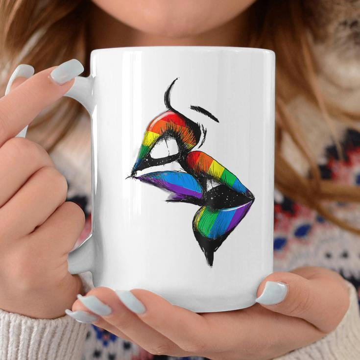 Lesbian Lips Kissing Rainbow Flag Gay Pride Lgbt Coffee Mug Unique Gifts