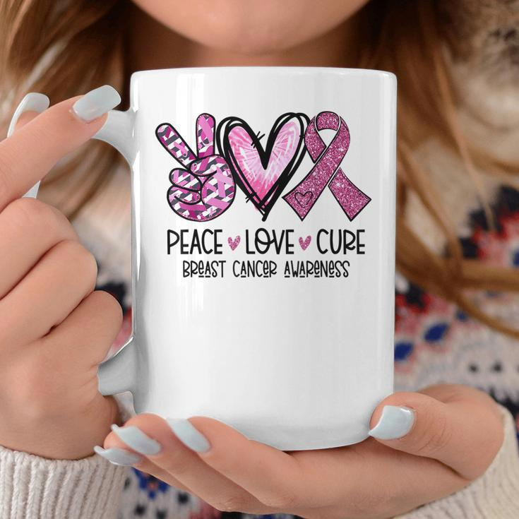 Peace Love Cure Pink Ribbon Cancer Breast Awareness Coffee Mug Funny Gifts