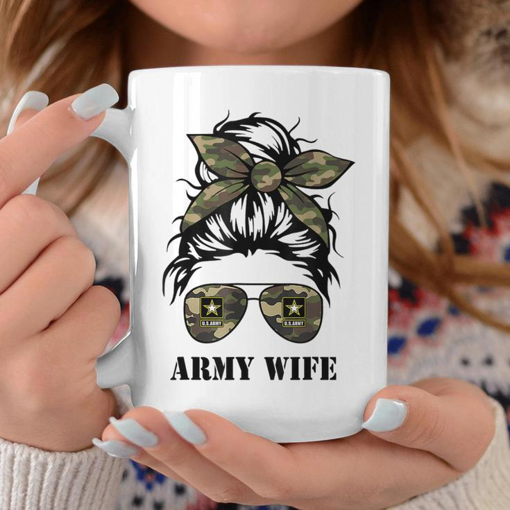 Proud Army Wife Messy Bun Hair Camouflage Bandana Sunglasses Coffee Mug Funny Gifts