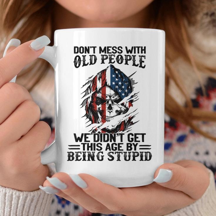 Skull American Flag Dont Mess With Old People We Didnt Coffee Mug Personalized Gifts