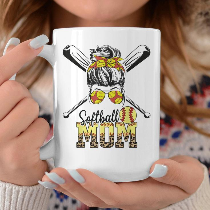 Softball Mom Messy Bun Leopard Softball Mothers Day 2023 Coffee Mug Unique Gifts