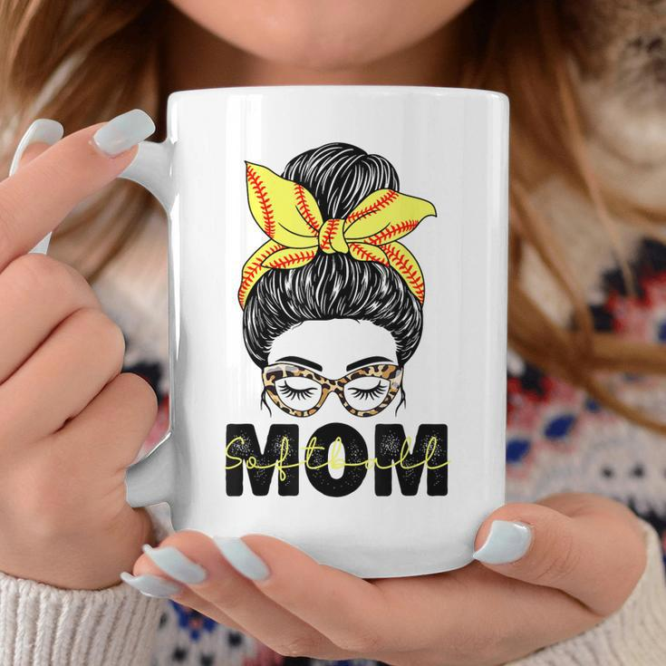 Softball Mom Messy Bun Women Leopard Pattern Softball Coffee Mug Unique Gifts