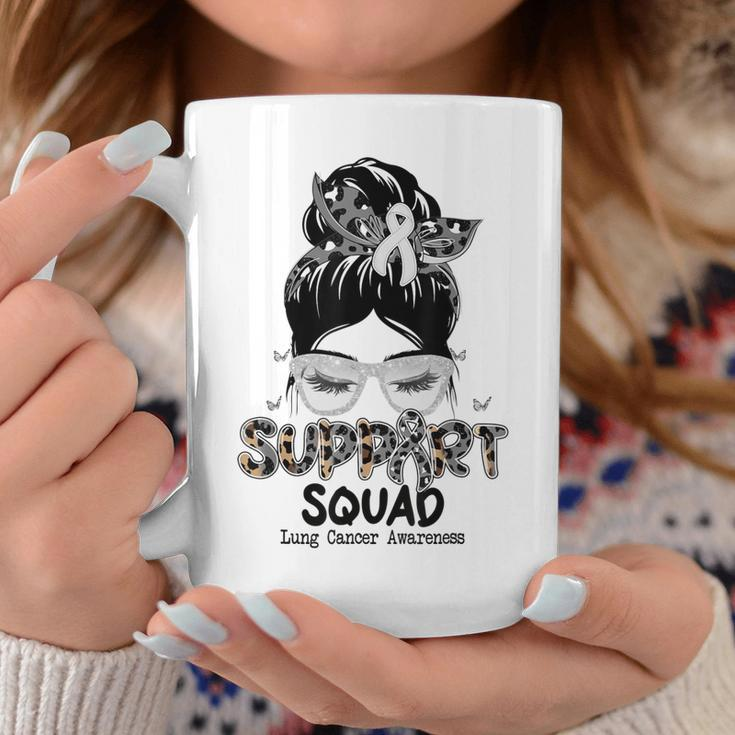 Support Squad Messy Bun Butterfly White Ribbon Lung Cancer Coffee Mug Unique Gifts