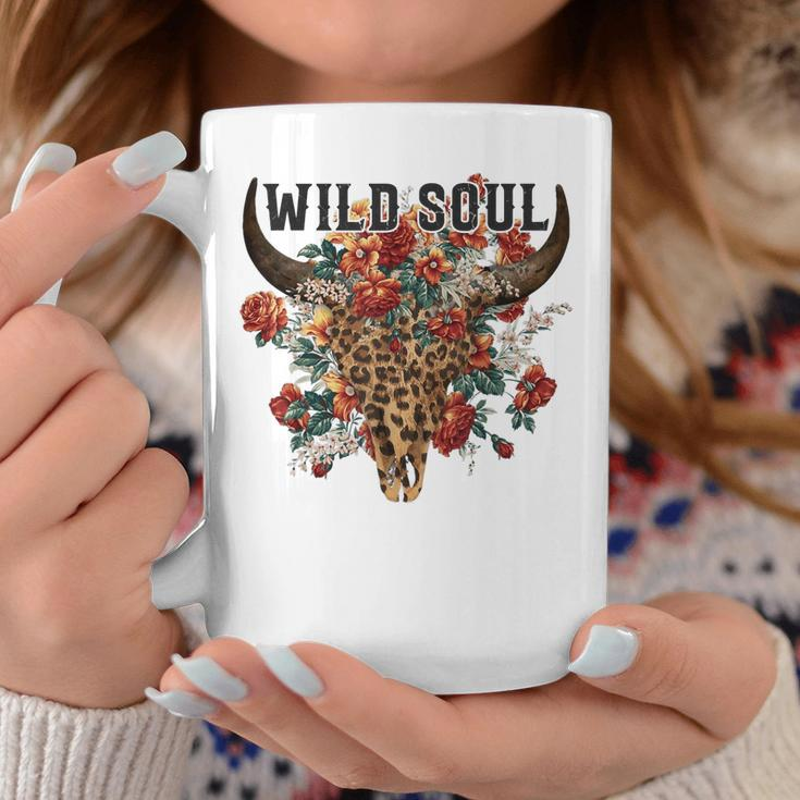 Wild Soul Leopard Cow Skull Bull Skull Flower Western Lover Coffee Mug Unique Gifts
