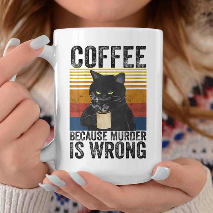 Womens Coffee Because Murder Is Wrong Angry Cat Coffee Funny Quote Coffee Mug Funny Gifts