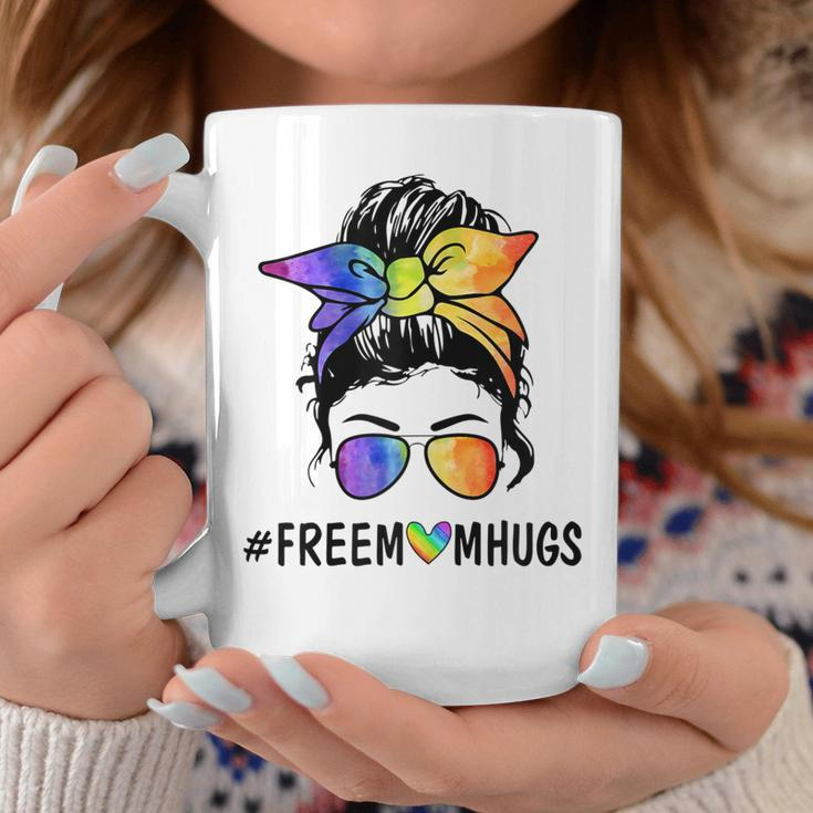 Womens Ph Free Mom Hugs Messy Bun Lgbt Pride Rainbow Coffee Mug Unique Gifts