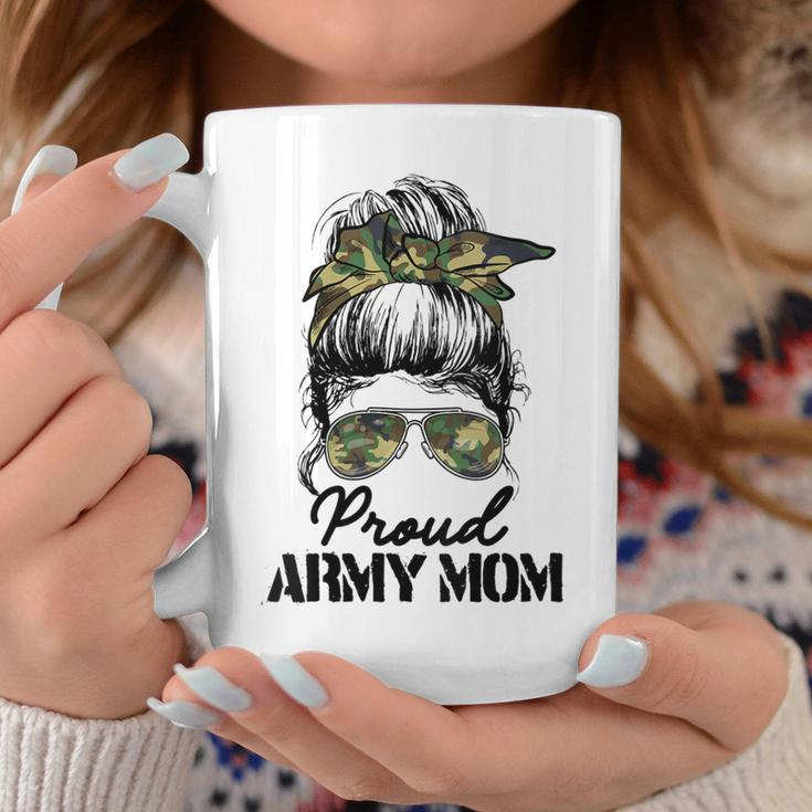 Womens Proud Army Mom Camouflage Messy Bun Soldier Mothers Day Coffee Mug Funny Gifts