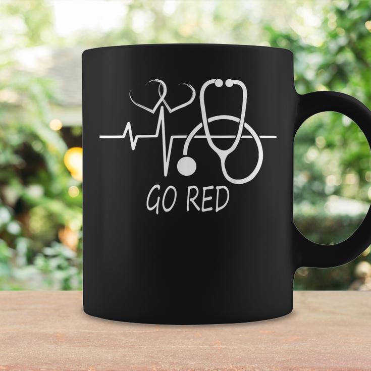 Heart Disease Awareness We Wear Red In February Go Red Heart  Coffee Mug