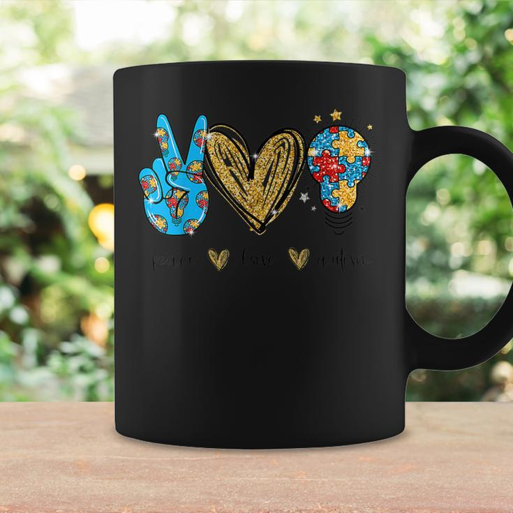 Autism Awareness Day Peace Love Autism Puzzle Ribbon Coffee Mug Gifts ideas