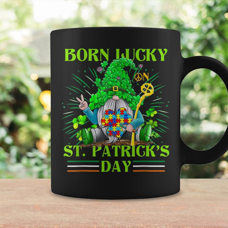 Born Lucky On St Patricks Day Autism St Patricks Day Gnomes Coffee Mug Gifts ideas