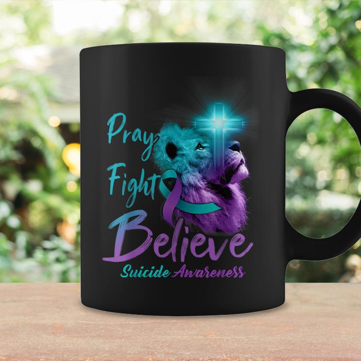 Christian Lion Cross Pray Fight Believe Suicide Awareness Coffee Mug Gifts ideas