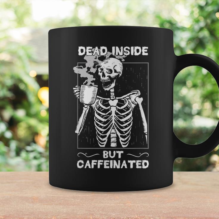 Dead Inside But Caffeinated Skeleton Drinking Coffee Funny Coffee Mug Gifts ideas