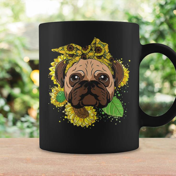 Funny Pug Dog Mom Sunflower Head Bandana Womens Girls Gift Coffee Mug Gifts ideas
