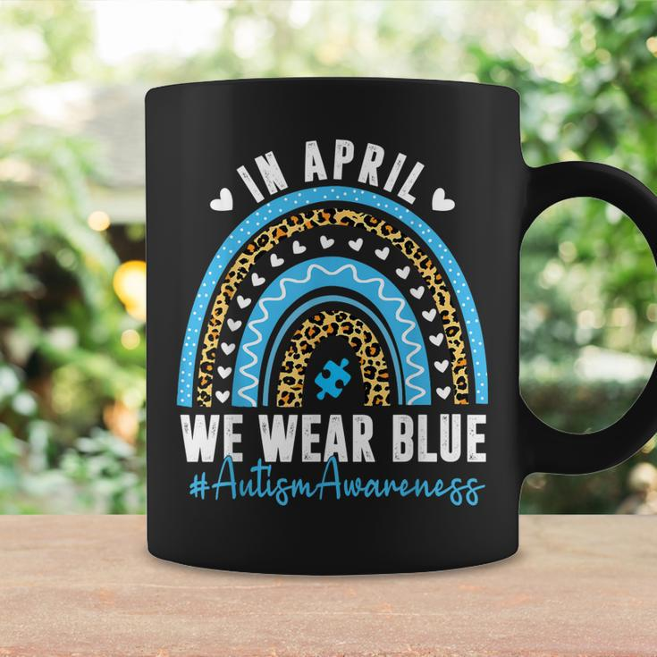 In April We Wear Blue Autism Awareness Month Puzzle Rainbow Coffee Mug Gifts ideas
