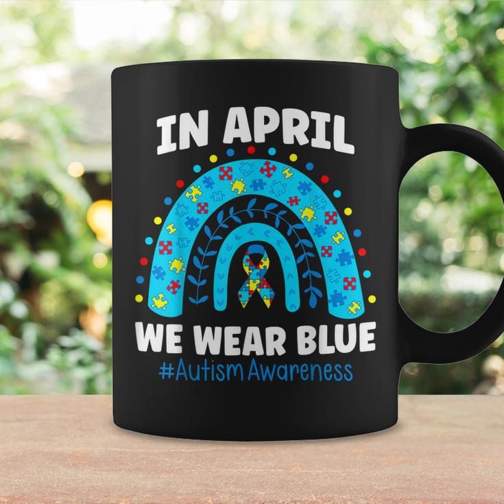 In April We Wear Blue Rainbow Autism Awareness Month Be Kind Coffee Mug Gifts ideas