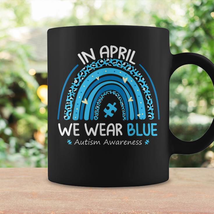 In April We Wear Blue Rainbow Autism Awareness Month Coffee Mug Gifts ideas