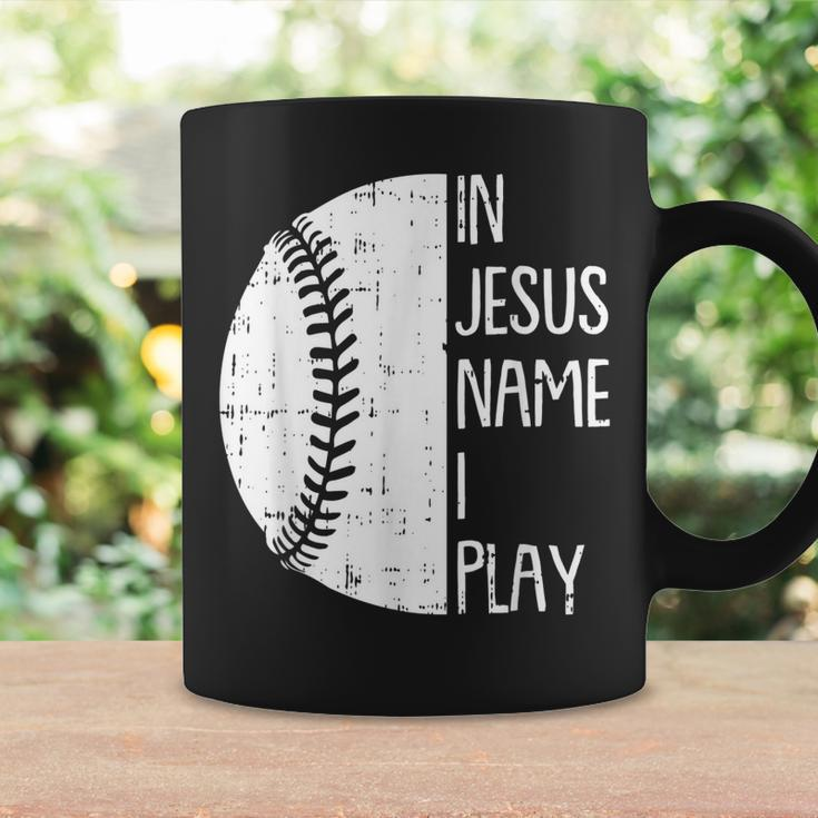 In Jesus Name Christmas Christian I Play Baseball Player Coffee Mug Gifts ideas